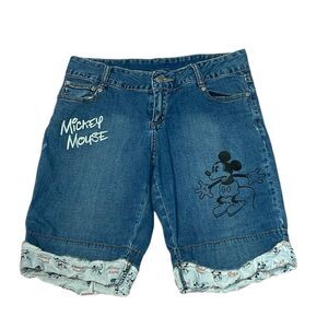 Disney Mickey Mouse Cuffed Blue Jean Shorts, embroidered,  Small 3/5